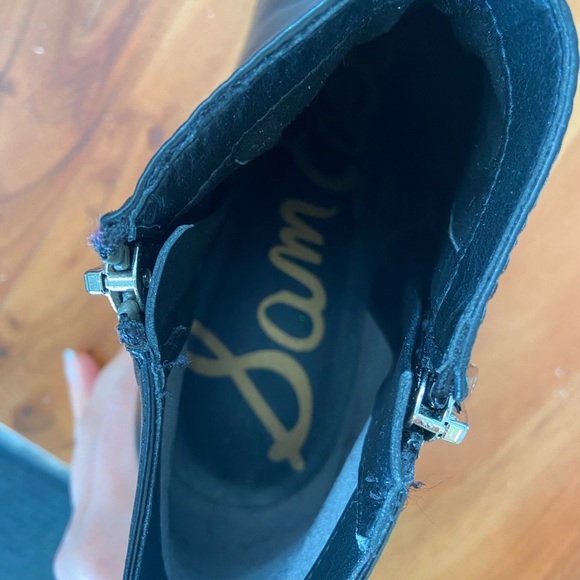 Sam Edelman Black Western Pointed Toe Leather Ankle Zip Chunky Heel Bootie - Picture 3 of 6